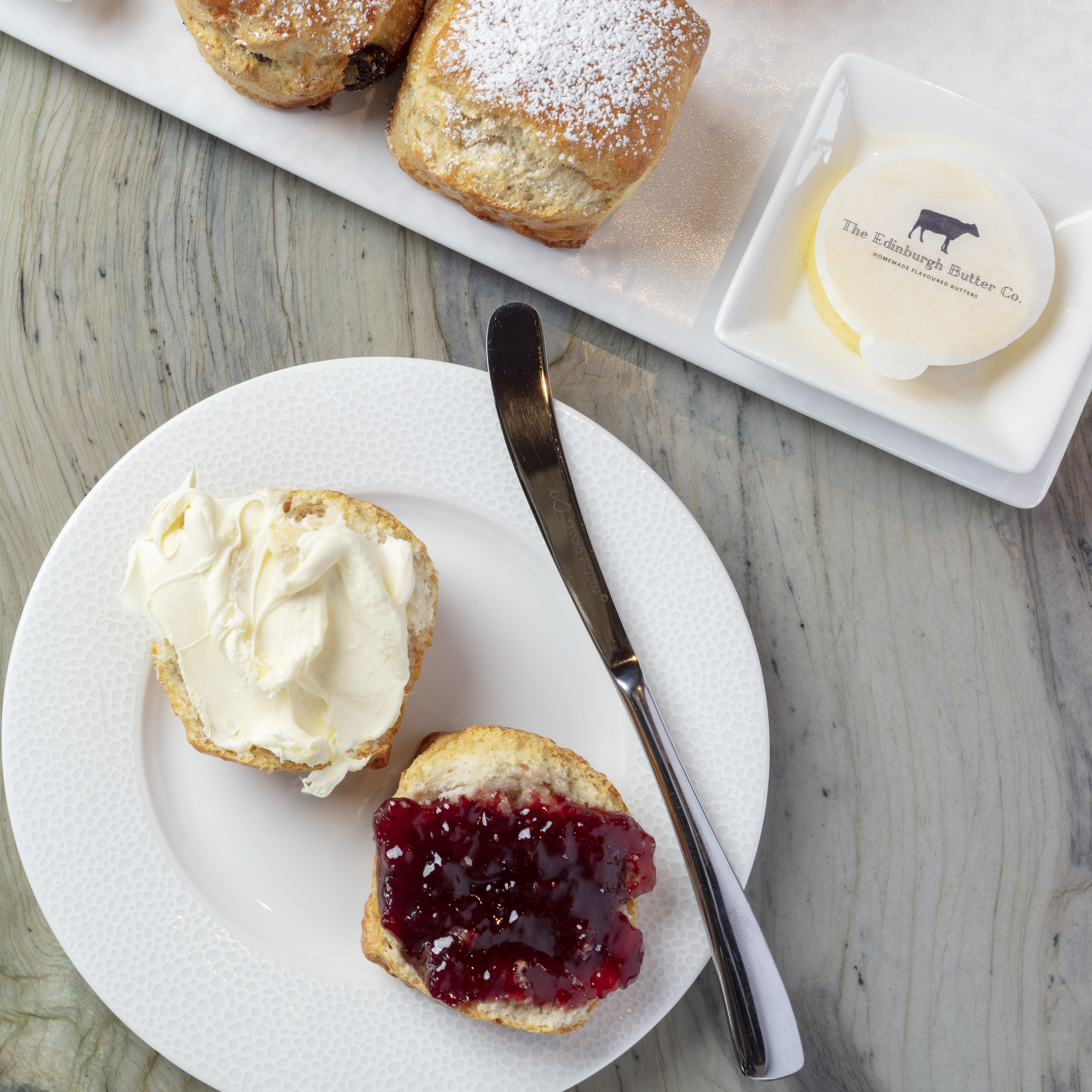 Scone with butter and jam