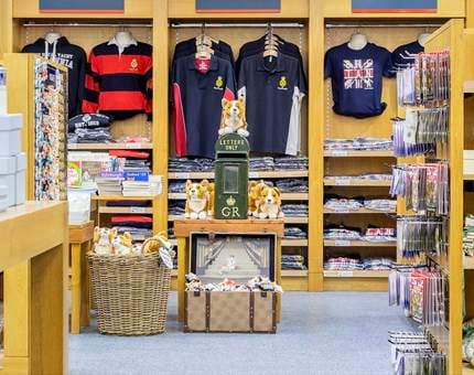 Displays of Britannia merchandise inside the temporary Gift Shop. 