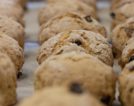 A tray of fruit scones. 
