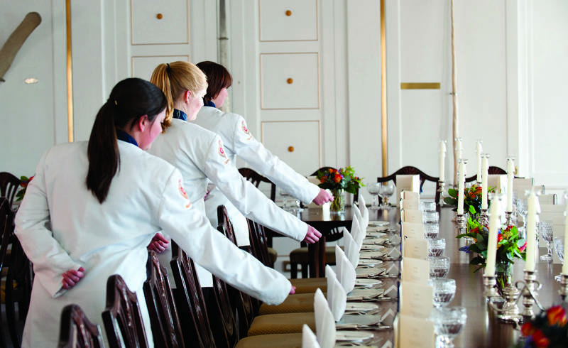 waitresses in state dining room royal yacht britannia