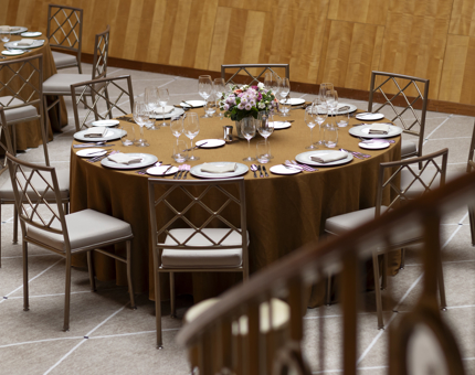 A table in the Ballroom at Fingal laid for dinner. 