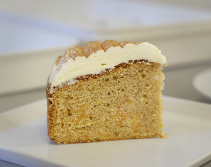A slice of carrot cake in the Tearoom. 
