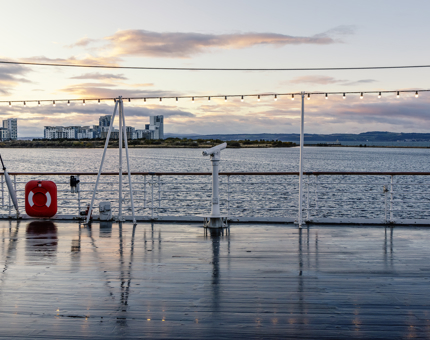 A view of the sunset over the Firth of Forth from the Verandah Deck.  
