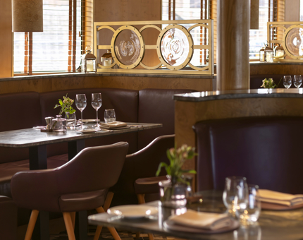 Tables set for dinner in The Lighthouse Restaurant & Bar. 