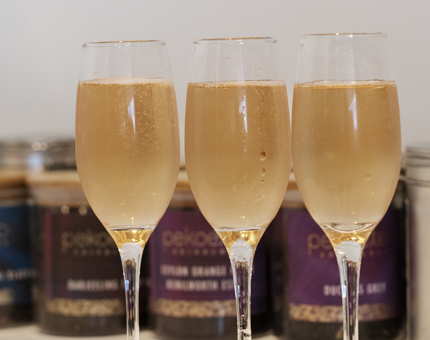 Three glasses of Les Chaberts Britannia Sparkling Rosé. 