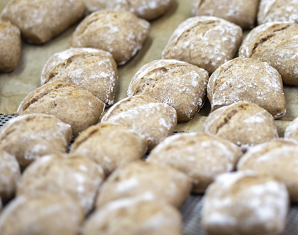 A tray of bread rolls. 