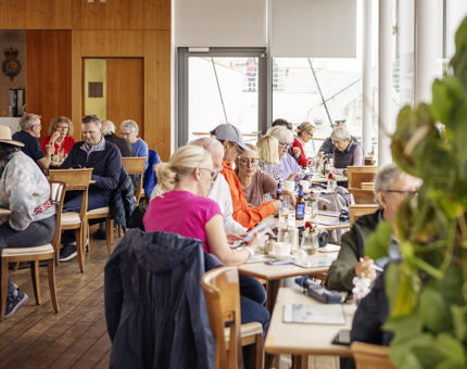 Inside the Royal Deck Tearoom on Britannia. 