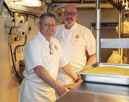 Two chefs in the Royal Galley preparing lunch.