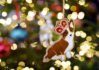 Corgi ornament on a Christmas tree