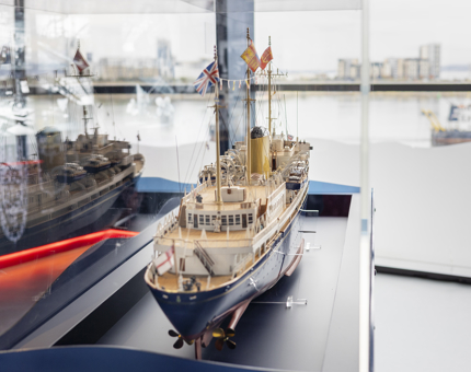 A model of The Royal Yacht Britannia in the Visitor Centre. 