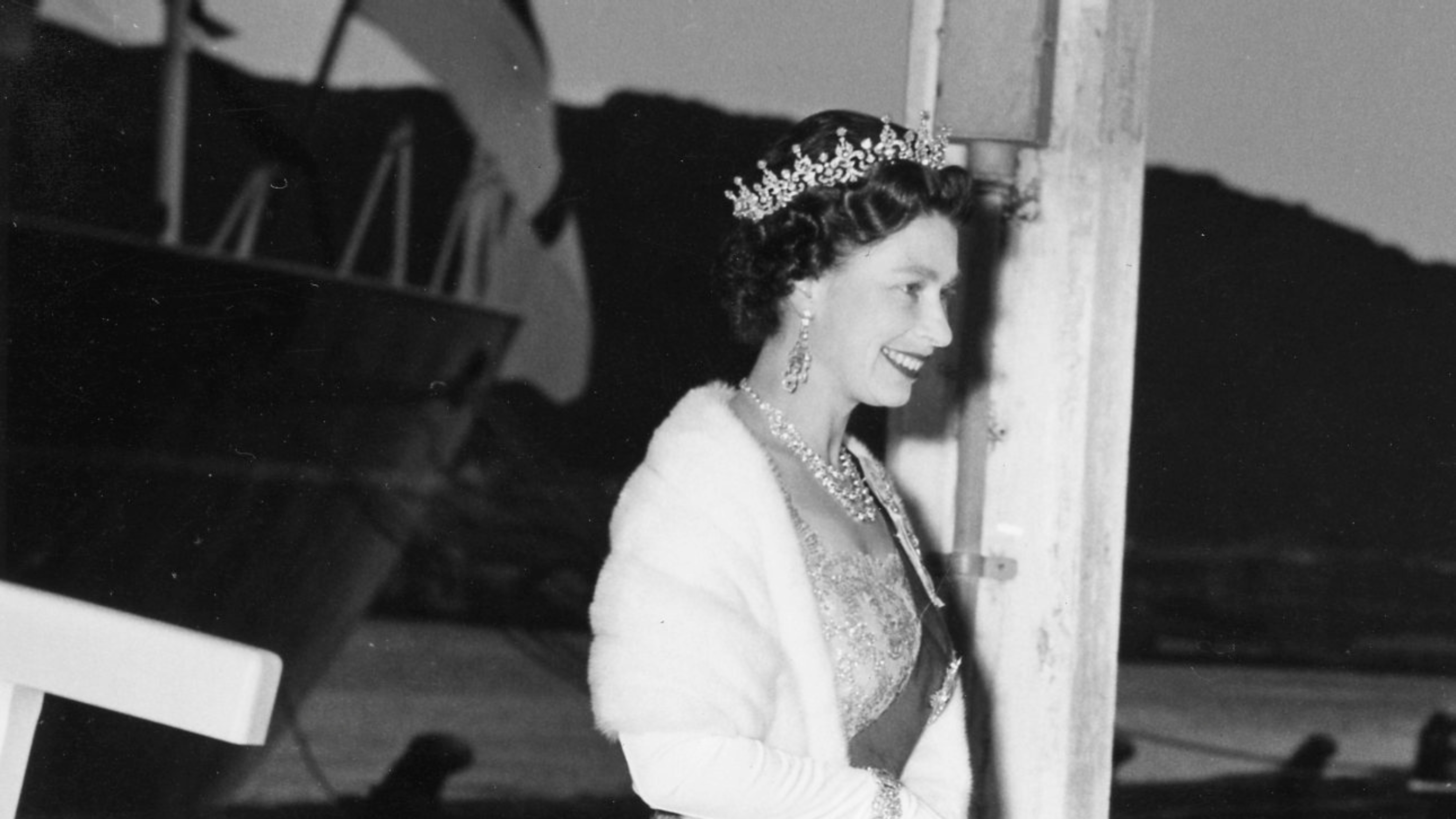 Queen Elizabeth II coming off Britannia