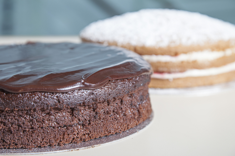 Chocolate fudge cake and Victoria sponge cake