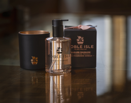 Noble Isle Rhubarb Rhubarb scented candle and hand wash, a perfect gift for Valentine's Day