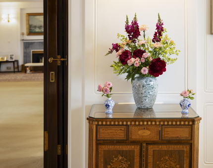 The Drawing Room Anteroom is adorned with beautiful seasonal blooms.
