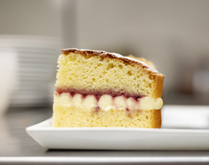 A slice of Victoria sponge cake.