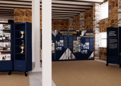 Navy presentation boards feature inside Commodores House on the Isle of Wight, Cowes for a new exhibition