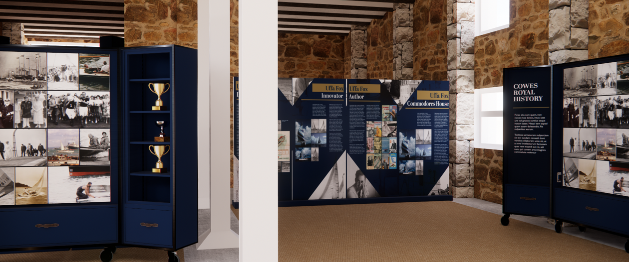 Navy presentation boards feature inside Commodores House on the Isle of Wight, Cowes for a new exhibition