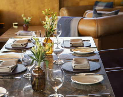 A table in Fingal's Lighthouse Restaurant is set up for a meal. 