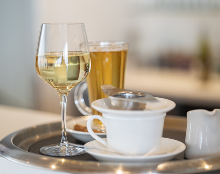 A selection of drinks from the Tearoom menu ready to be served.