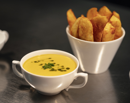 Galley Daily Soup Butternut Squash and Thyme and Wedges.