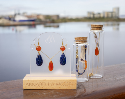 Annabella Moore Jewellery, blue and orange beaded necklaces available from the Royal Yacht Britannia Shop. 