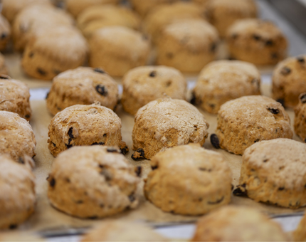 Fruit scones fresh from the oven.
