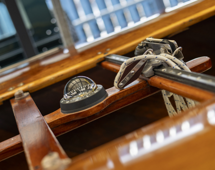 A close up of a compass on a small sailing yacht, Coweslip. 