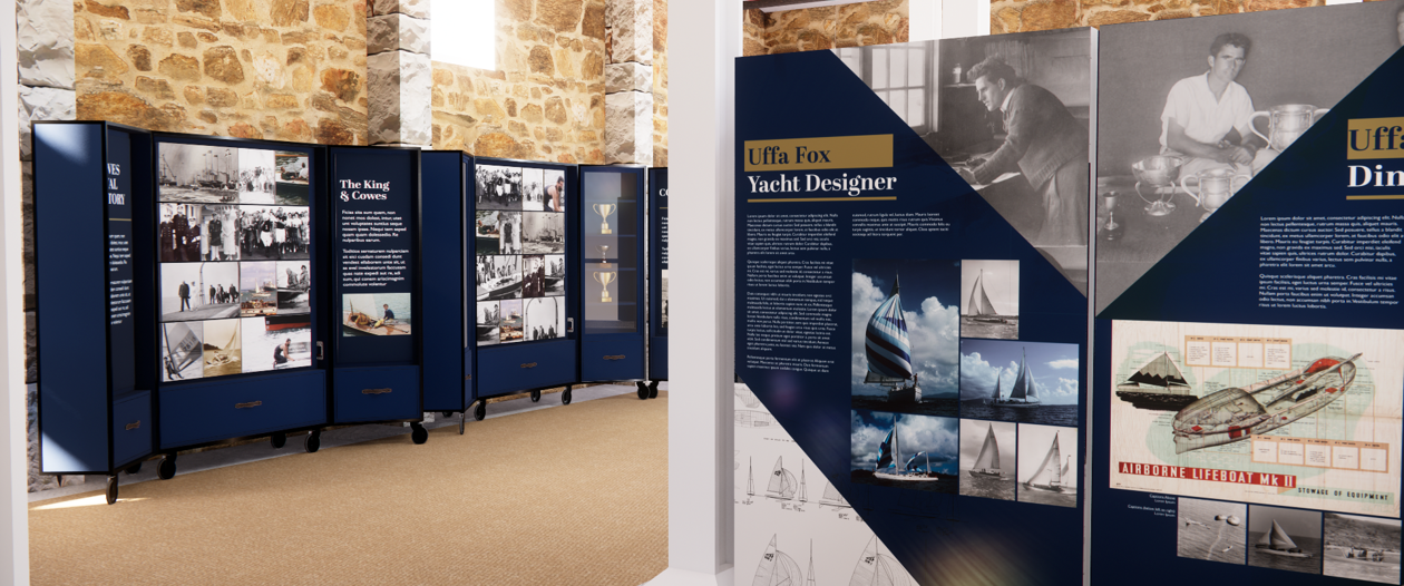 Panels sit inside Commodores House on the Isle of Wight for the new exhibition for The Royal Yacht Britannia