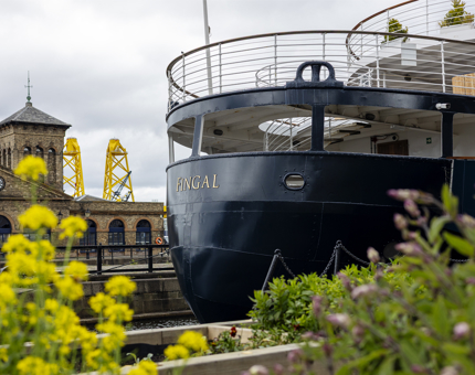 A view of Fingal Hotel from the quayside herb garden in the Port of Leith. 