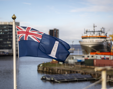 Fingal Flag with Port of Leith in the Background.